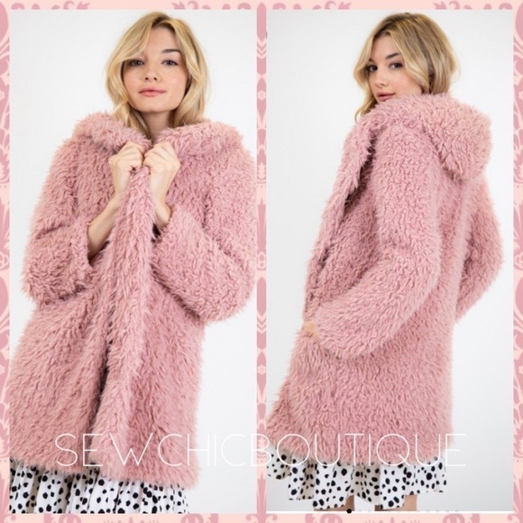 Last one!! Dusty Rose Sherpa Fur Longline Jacket - Picture 1 of 6